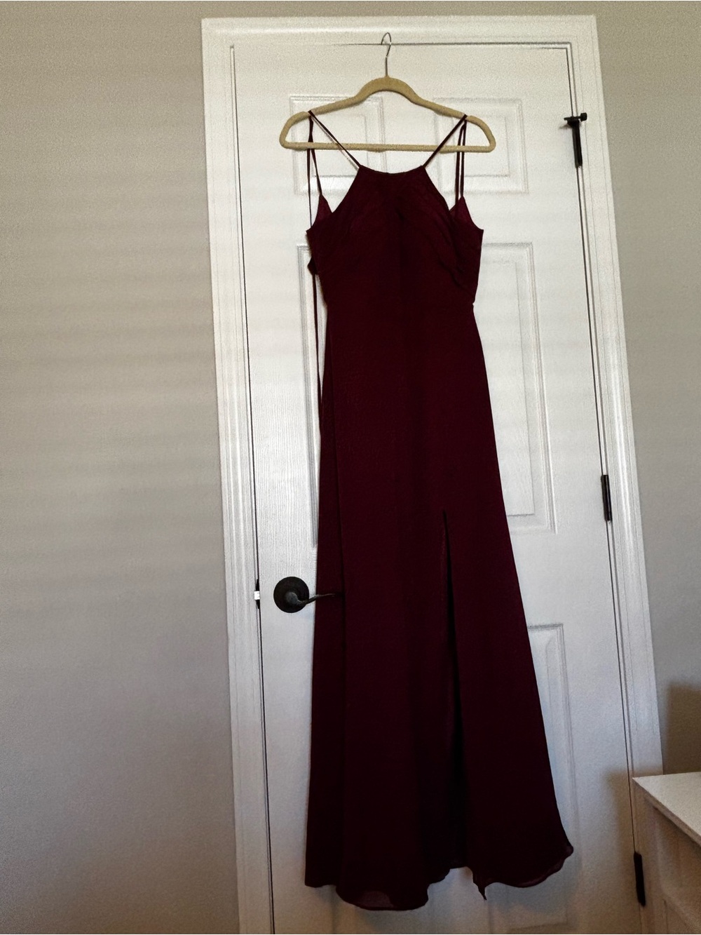 Azazie Wine Red Spaghetti-Strap Maxi Dress